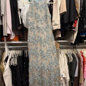 Camille La Vie Blue and Cream Backless Dress